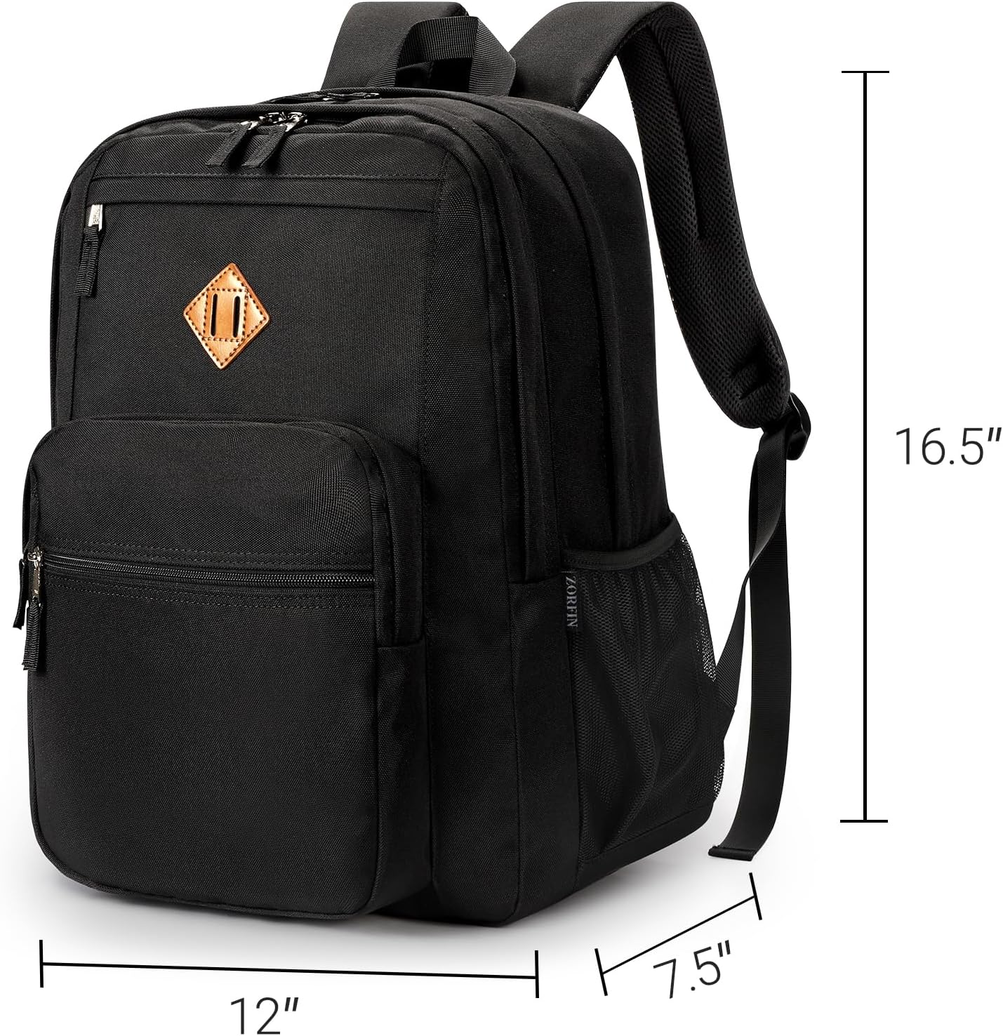 ZORFIN 26L Black Backpack for College, and Travel: Water Resistant Bookbag - Image 3